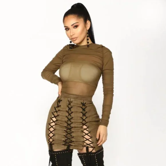 Fashion Nova | Dresses | Fashion Nova Mesh Dress Olive | Poshmark